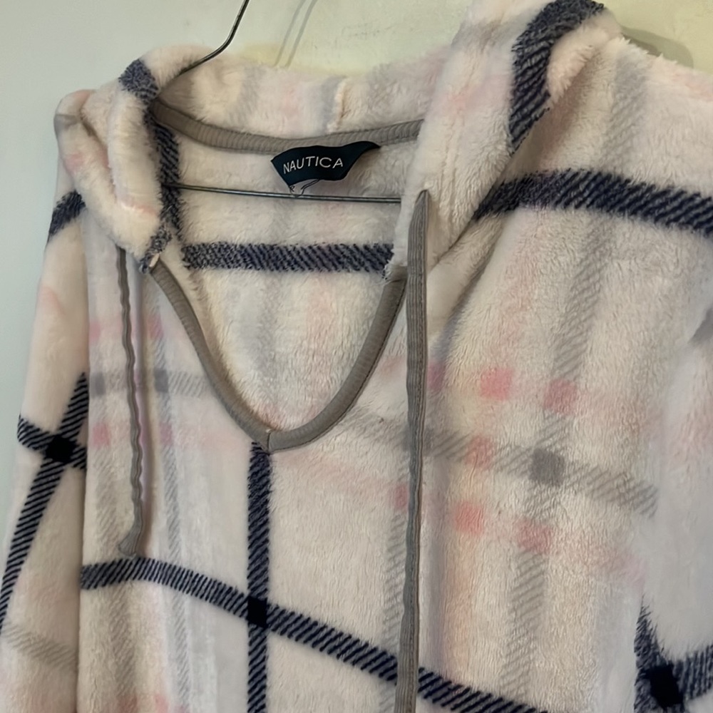 Nautical Windowpane Long Pullover Robe Kangaroo P… - image 6